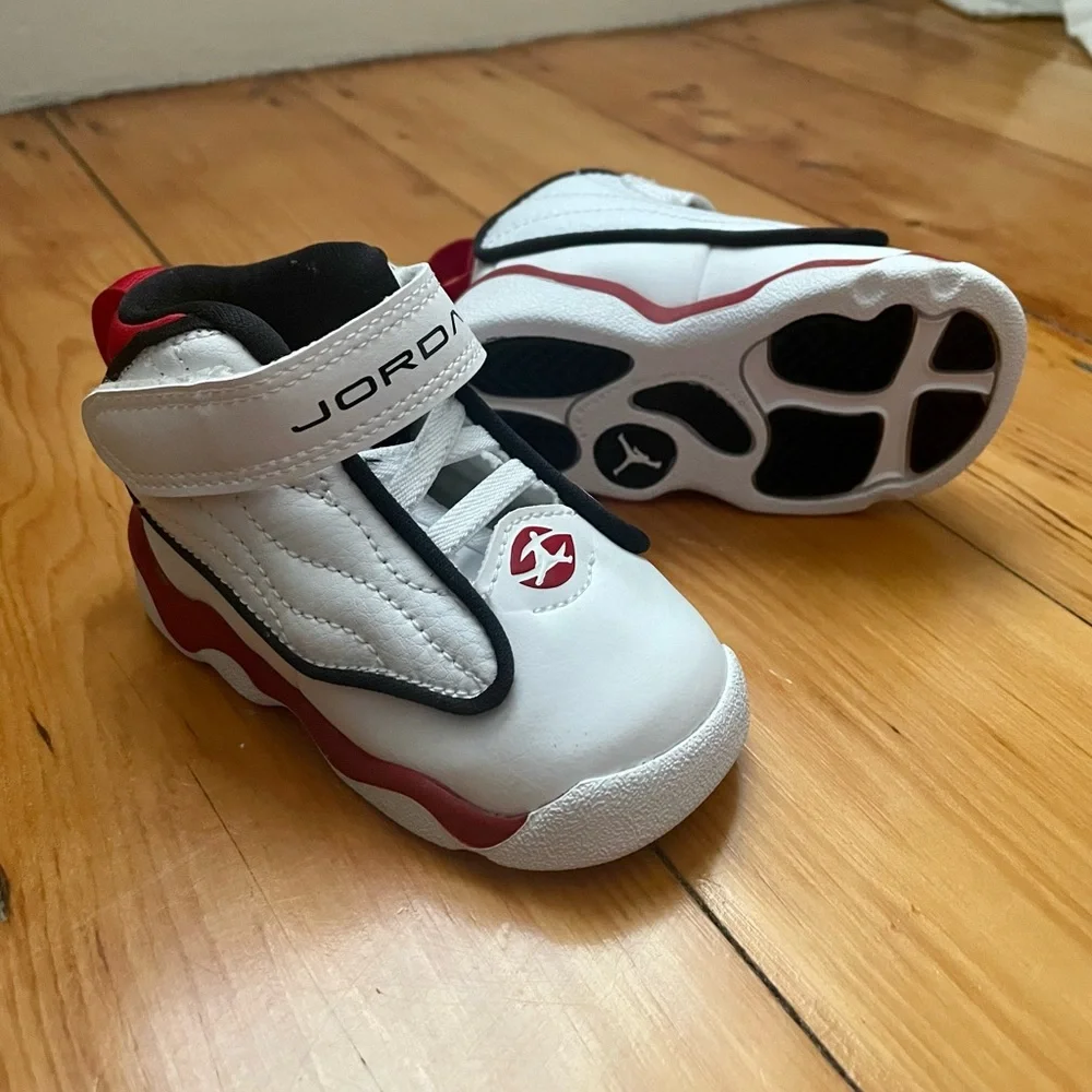 Toddler Jordan Pro Strong (TD), NIB never worn. White/black-gym red. Size 4C. - Picture 3 of 4